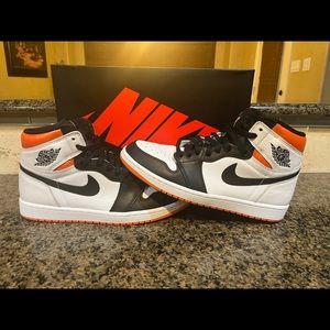 Jordan Men’s High-Top Sneakers in White, Black & Orange